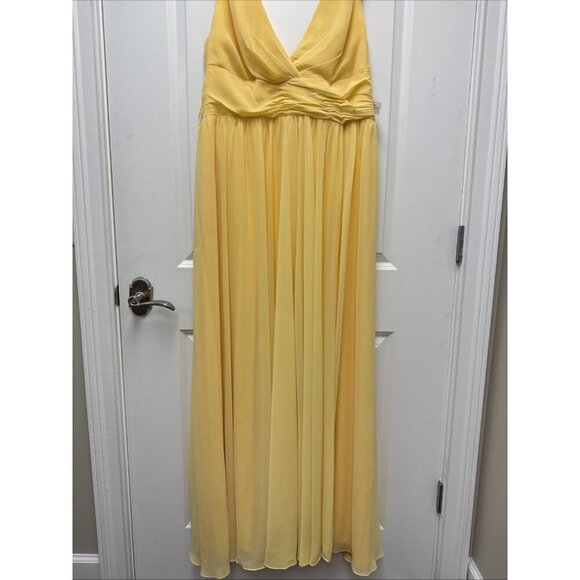 New MAC DUGGAL Size 18 Evening Gown Yellow Chiffon Sleeveless Wrap Formal Dress - Picture 6 of 16